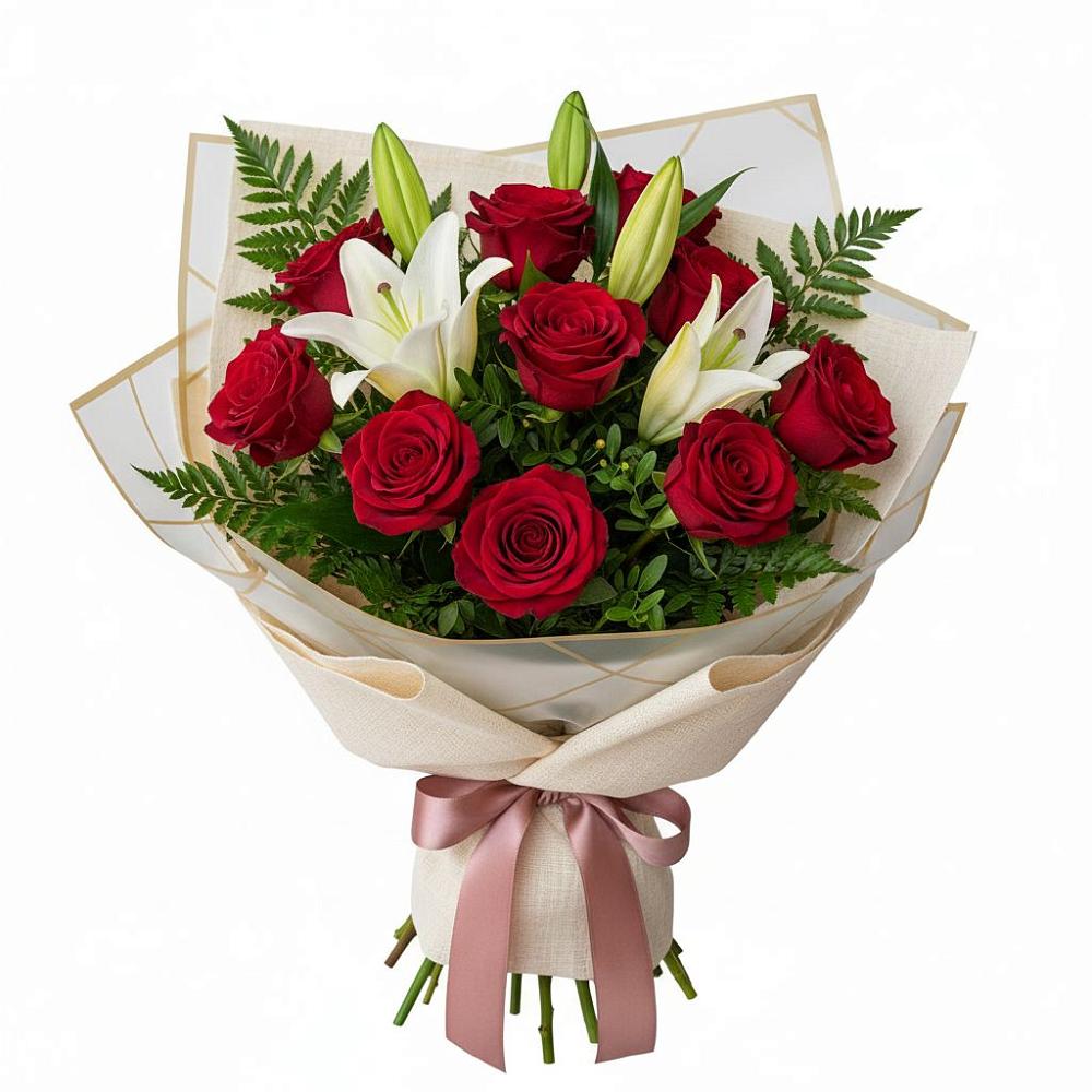 Букет цветов из: Лилии и Розы в Новой Ладоге