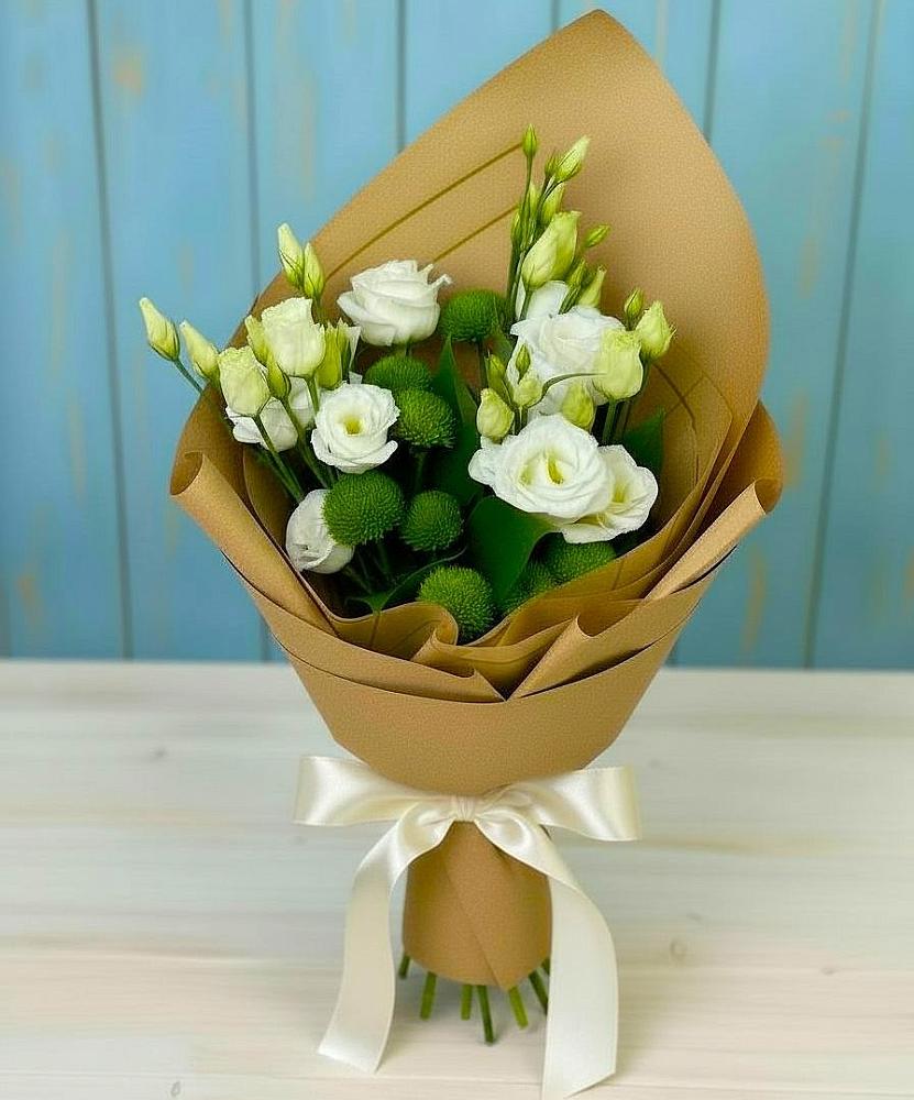 Букет цветов из: Хризантемы и Лизиантусы в Новой Ладоге