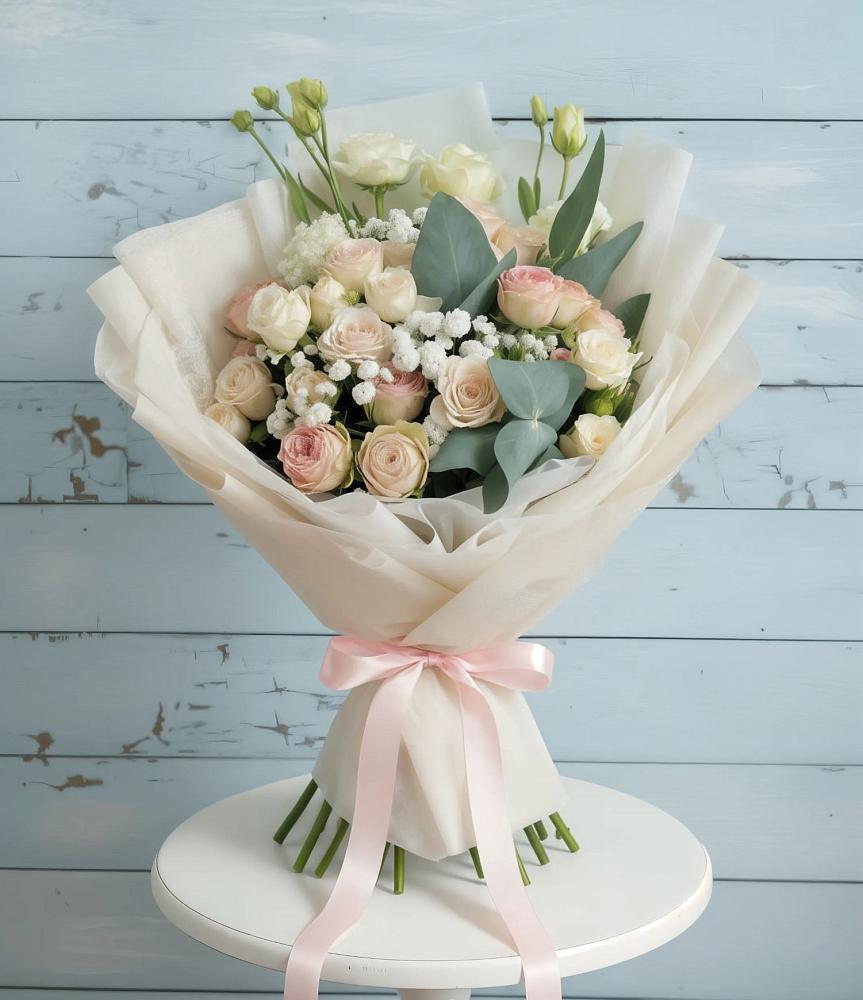 Букет цветов из: Розы и Лизиантусы в Новой Ладоге