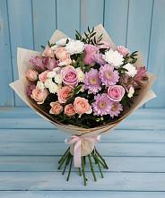 Букет цветов из:  Хризантемы, Розы и Альстромерии в Новой Ладоге