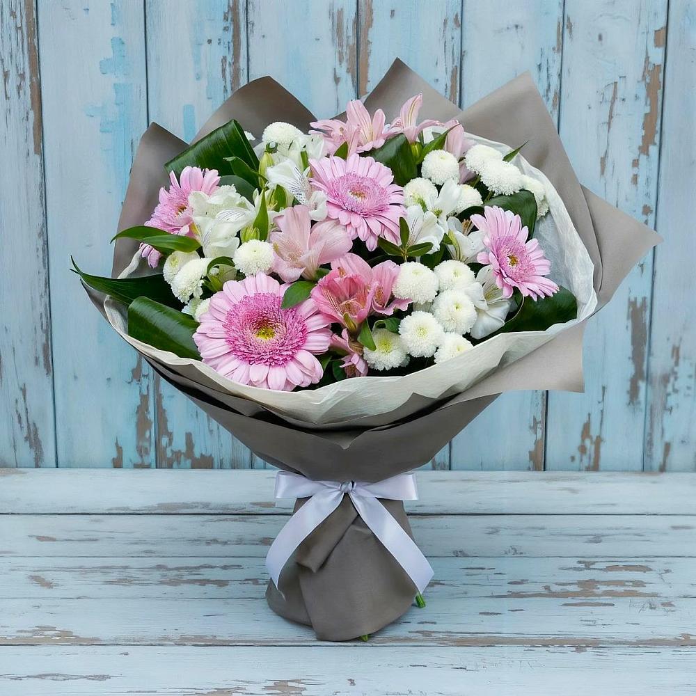 Букет цветов из: Герберы, Альстромерии и Хризантемы в Новой Ладоге